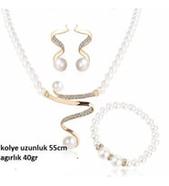 Taşlı Inci Takı Seti Kolye, Küpe,Bileklik, Ahşap Kutu Içerisinde