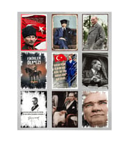 Mustafa Kemal Atatürk Tasarım 9 Parça Ahşap Tablo Seti