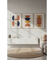 Minimalist Geometrik Desenli 3’lü Ahşap Çerçeveli Tablo Seti