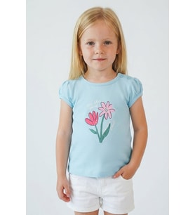 Breeze Kız Çocuk Tişört Renkli Çiçek Baskılı 1.5-5 Yaş, Mavi