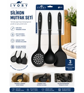 IVORY ÜÇLÜ BÜYÜK BOY SİLİKON MUTFAK SETİ (KARIŞIK RENKLİ)