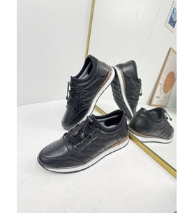  Günlük Erkek Hakiki Deri Bağcıklı Beyaz Tabanlı Comfort Casual Ayakkabı 5040 (Siyah - Beyaz)