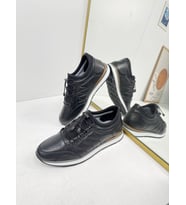  Günlük Erkek Hakiki Deri Bağcıklı Beyaz Tabanlı Comfort Casual Ayakkabı 5040 (Siyah - Beyaz)
