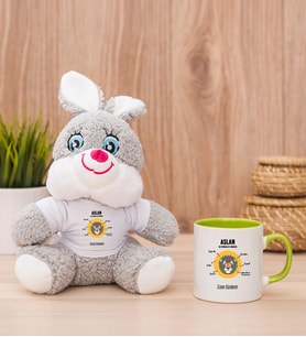Kişiye Özel Aslan Burcuna Hediye Peluş Tavşan ve Yeşil Kupa