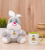 Kişiye Özel Aslan Burcuna Hediye Peluş Tavşan ve Yeşil Kupa