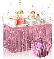 Kendinden Yapışkanlı Rose Gold Metalize Püsküllü Masa Eteği - 75 x 275 cm Parti Süslemesi (4767)