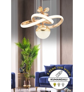 Gold Renkli Kumandalı 3 Renk Işık Dimmerli Sarkıt LED Avize