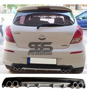 Hyundai i20 Difüzör Arka Tampon Eki 4 Egzoz Çıkışlı Gri Lüx Tip