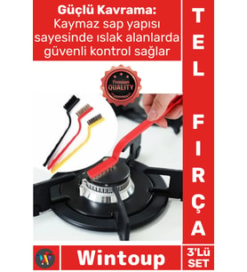 #Fırça Mutfak Banyo Ocak Musluk Pas Sökücü Bakır Demir Şık 3 Parça Tel Fırça Detaylı Temizlik Seti