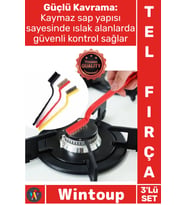 #Fırça Mutfak Banyo Ocak Musluk Pas Sökücü Bakır Demir Şık 3 Parça Tel Fırça Detaylı Temizlik Seti