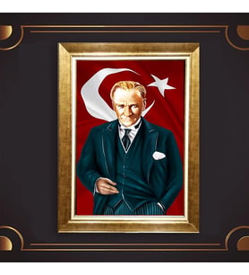 Özel Seri Paspartulu Çerçeveli Atatürk Tablo l146 (Gold)
