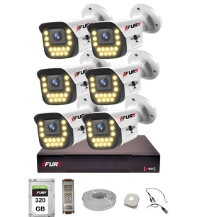 FURY 6 lı Sesli 15 Warm Led Gece Renkli Görüş Su Geçirmez Güvenlik Kamerası Seti 320GB