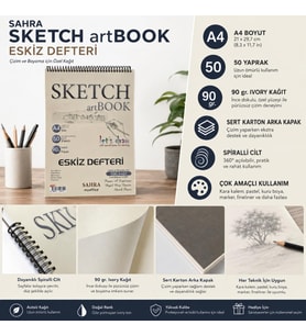 Lexroo Sahra Sketch artBook Eskiz Defteri A4, 50 Yaprak, 90 gr Ivory