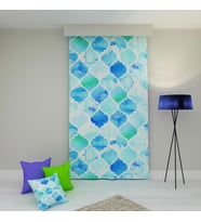 PAREDORA Turkuaz Geometrik Tek Kanat Fon Perde (Karışık)