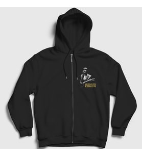 Presmono Unisex Siyah Poster Müzik Leonard Cohen Fermuarlı Kapüşonlu Sweatshirt 486910tt