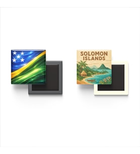 Buzdolap Magnetleri - Solomon Adaları Bayrağı ve Paper Cut Tema - 2'li Set Magneti