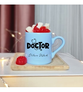 Doktor Tasarımlı Kişiye Özel Mavi Türk Kahvesi Fincan