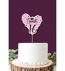 Sweet 16 pembe-siyah Pasta Süsü *Kalın Kağıt