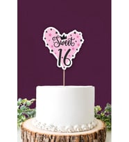 Sweet 16 pembe-siyah Pasta Süsü *Kalın Kağıt