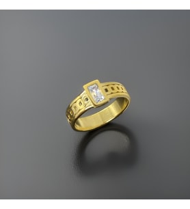 Özel Zirkon Taşlı İşleme Model Gold Renk Parlak 316L Antialerjik Kadın Çelik Yüzük