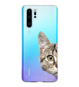 Huawei P30 Pro Uyumlu Kapak Catface Tasarımlı Şeffaf Silikon Kılıf