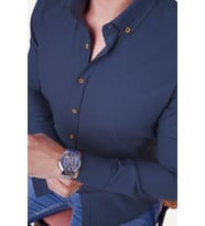 İndigo Yaka Düğmeli Keten Slimfit Hediye Kutulu Erkek Gömlek (İndigo)
