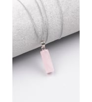 Pembe Kuvars Doğal Taş Silindir Kesim Kolye
