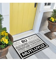 Biz Bu Evde Mutluyuz Mottolu Kapı Önü Paspası