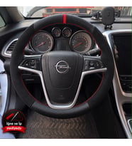 Opel Astra J Dikme Direksiyon Kılıfı Alcantara Süet Mat Karbon Kırmızı Yüzük ve Dikiş 2009-2015