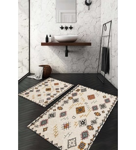 Dijital Baskılı Kaymaz Taban Yıkanabilir 2'li Klozet Takımı Banyo Paspası NDKZ-HY-1158 (Açık Bej)