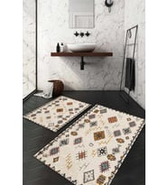 Dijital Baskılı Kaymaz Taban Yıkanabilir 2'li Klozet Takımı Banyo Paspası NDKZ-HY-1158 (Açık Bej)