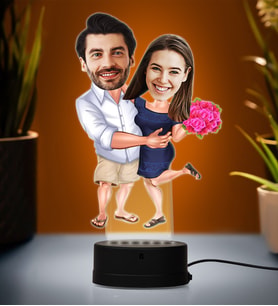 Doğum Günü Hediyesi,Sevgiliye Hediye, Kişiye Özel Fotoğraflı İki Aşık Çift 2 Karikatür 3D Led Lamba (Beyaz)