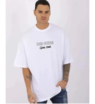 pilelistore- Unisex Bisiklet Yaka Baskılı Oversize T-Shirt - Beyaz