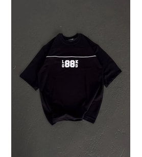 Kadın Baskılı T-Shirt Kısa Kol Bisiklet Yaka Oversize Rahat Kalıp Günlük Tişört - Siyah