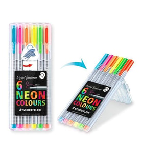 Staedtler Triplus Fineliner Kalem 0.3mm 6 NEON COLOURS FOSFORLU RENKLER PLASTİK KUTULU SET 