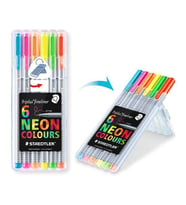 Staedtler Triplus Fineliner Kalem 0.3mm 6 NEON COLOURS FOSFORLU RENKLER PLASTİK KUTULU SET 