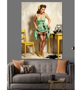 Mürekkep Döken Pin-Up Kız Dekoratif Kanvas - Mdf Ahşap Tablo
