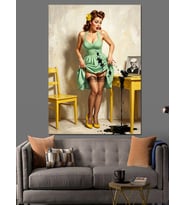 Mürekkep Döken Pin-Up Kız Dekoratif Kanvas - Mdf Ahşap Tablo