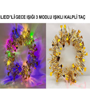 Periboia Kalp Püsküllü 3 Modlu LED Işıklı Taç Altın Renk (Karışık)