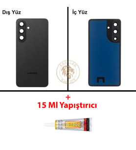 Samsung Galaxy S26 Plus Siyah Renk Lensli Arka Kapak + B7000 Yapıştırıcı Arka Cam Batarya Kapağı Pil Kapağı Lazer Kesim Back Cover Galaxy S26 Plus Uyumlu