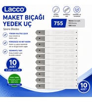 Lacco 755 Maket Bıçağı Yedek Uç 18 mm Keskin Çelik Segmentli Profesyonel Yedek Bıçak 10 Adet