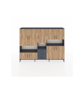 Arges Dolap 13 Raflı 3 Çekmeceli 9 Kapaklı 220x30x163 Antrasit-Çam/Antrasit