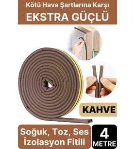 4 Metre Kahve Pvc Doğrama Kapı Pencere Soğuk Geçirmez Sızdırmaz İzolasyon Fitil Yapışkanlı 2x2=4 mt