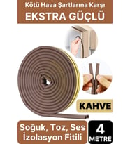 4 Metre Kahve Pvc Doğrama Kapı Pencere Soğuk Geçirmez Sızdırmaz İzolasyon Fitil Yapışkanlı 2x2=4 mt
