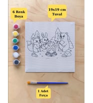 Çocuklara Özel Tuval Boyama Aktivite Seti 19x19 Cm (Tuval, Fırça ve 6 Renk Akrilik Boya Seti)