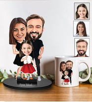 Kişiye Özel Aile Tasarımlı Karikatür Biblo Ve Kupa Hediye Seti 198