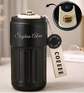 BK Gift Kişiye Özel İsimli Sızdırmaz Paslanmaz Çelik Dijital Derece Göstergeli Termos(500ML), Arkadaşa Hediye, Yeni İş Hediyesi