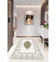 Yeşil Klasik Göbekli Kaymaz Tabanlı Dekoratif Halı MK77 - 100 x 160 cm