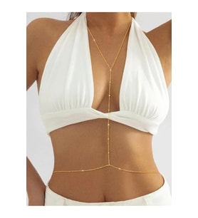 Altın Renk Bel ve Dekolte Vücut Zinciri Kadın Body Chain Aksesuar