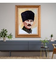 Altın Paspartulu Atatürk  Çerçeveli Tablo C1111 (Gold)